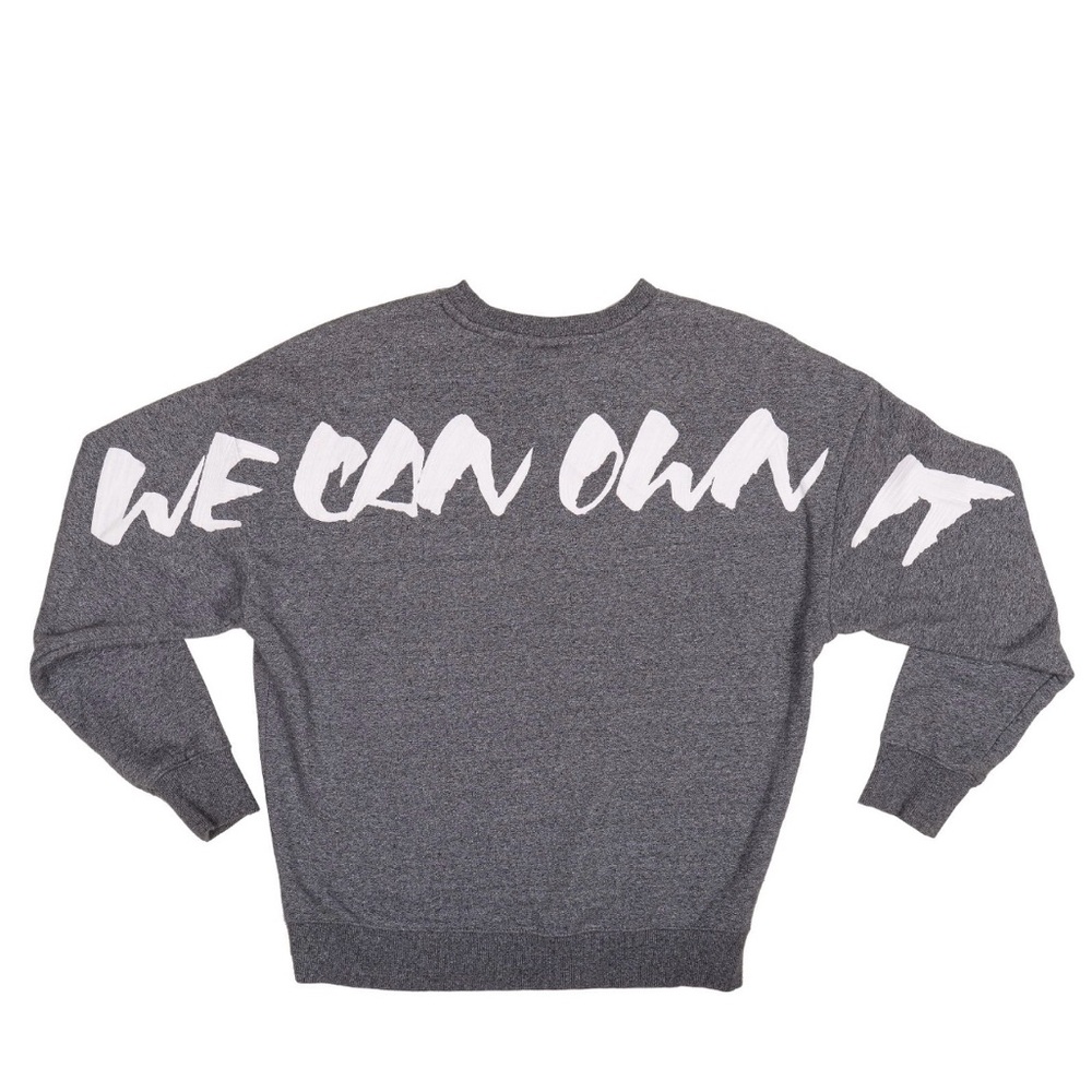 H&M L• Sweatshirt pullover fits oversized 29”ptp 
“WE CAN OWN IT”•grey